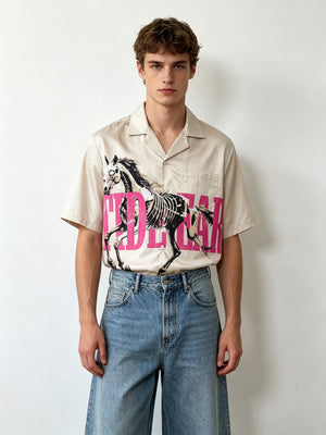 Skeleton Horse Satin Cuban Territory Shirts