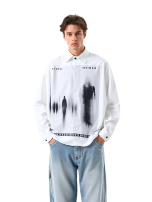 Shadow Print Personality Loose Lapel Long-sleeved Shirt