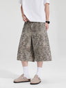 Retro Distressed Leopard Print 7 Points Baggy Shorts