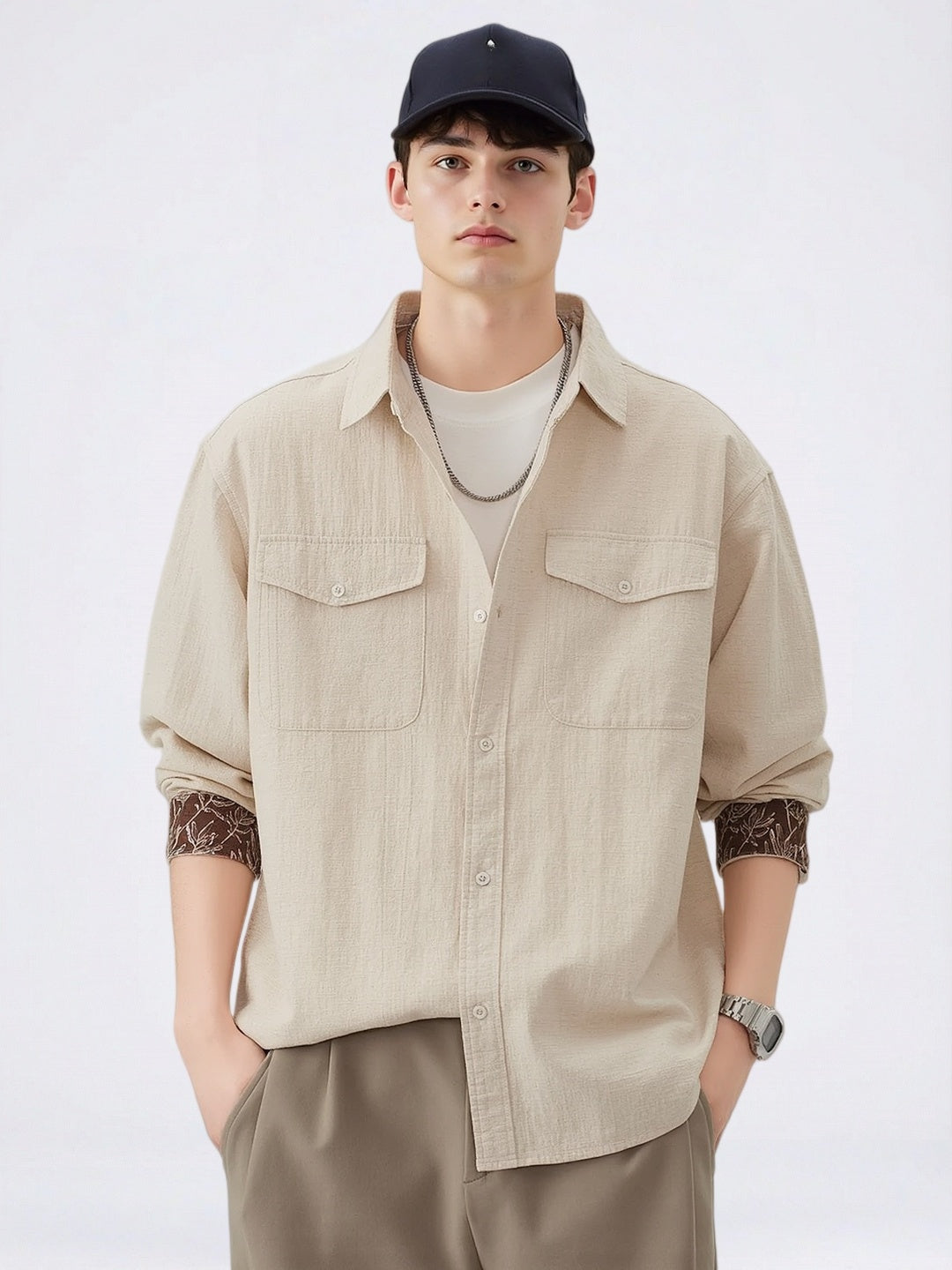 Flax Color-blocked Pattern Shirts