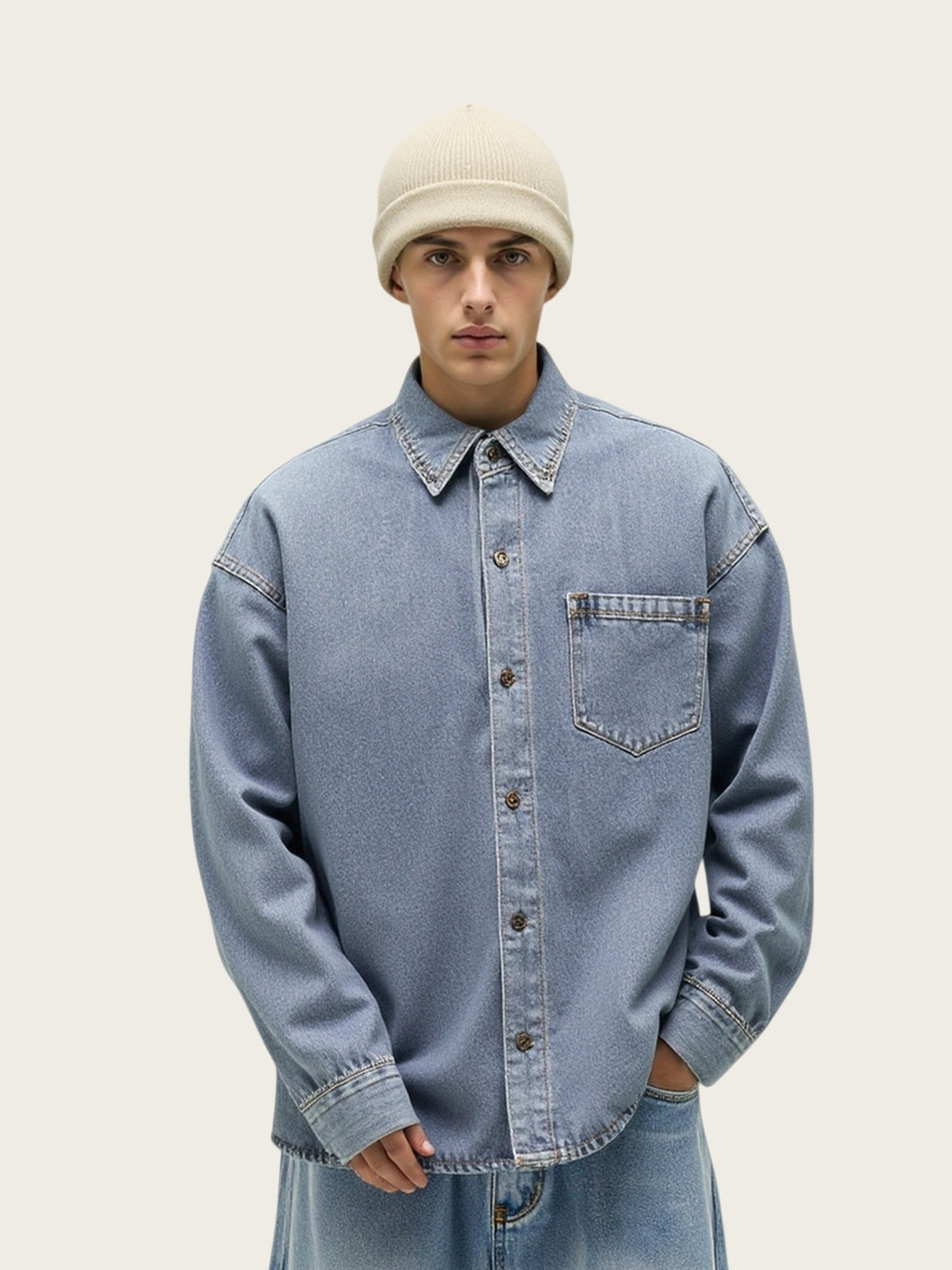Vintage Washing Old Retro Blue  Denim Shirts