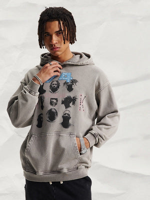 Hip Hop Digital Direct Injection Portrait Print Washing And Aging Hoodies