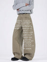 Letter Printed Khaki Loose Straight Machete Jeans
