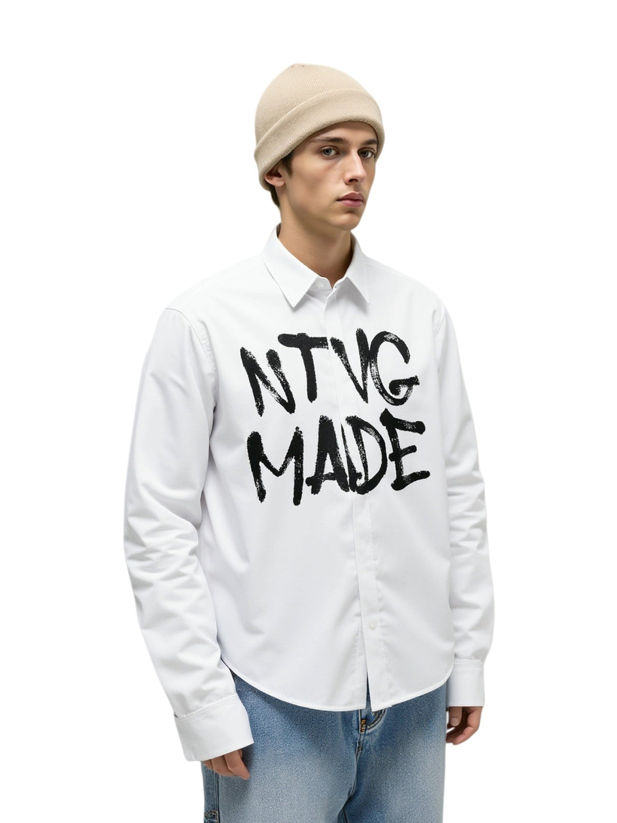 Retro Graffiti Letter Print Loose Lapel Long-sleeved Shirt