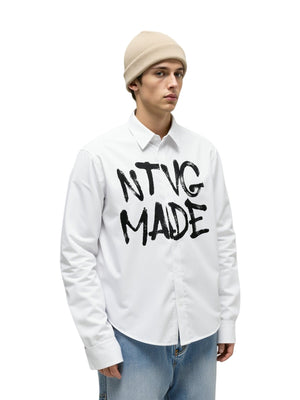 Retro Graffiti Letter Print Loose Lapel Long-sleeved Shirt