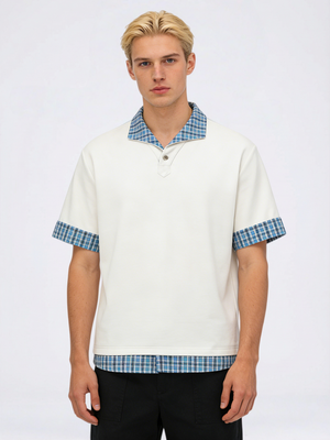 Plaid Layered-look Loose-fit POLO Shirt