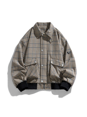 Lapel Plaid Loose Jackets