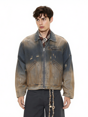 Dirty Washing Old Gradient Mud Dyeing Denim Jacket