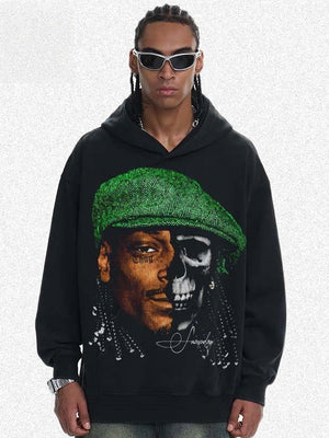 Printed Washing Knitted Hooded Sweatshirt