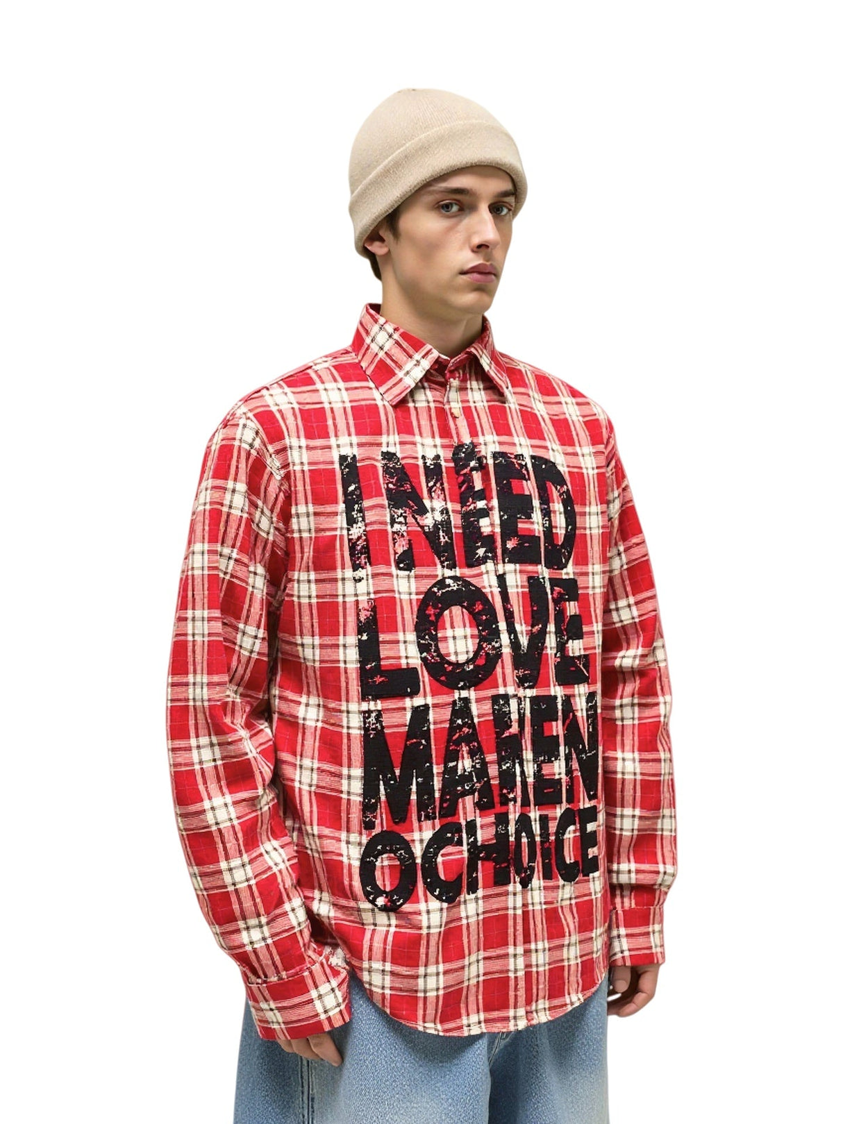 Punk Loose Plaid Printed Letters Plaid Long-sleeved Shirt