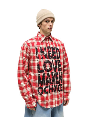 Punk Loose Plaid Printed Letters Plaid Long-sleeved Shirt
