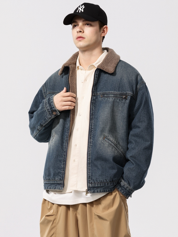 Retro Maillard Fleece Denim Jacket