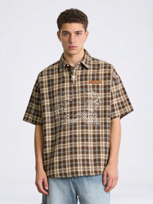 Retro Plaid Pearl Beading Polo Shirts