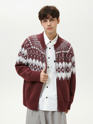 Retro Fair Isle pattern Ethnic style Cardigans