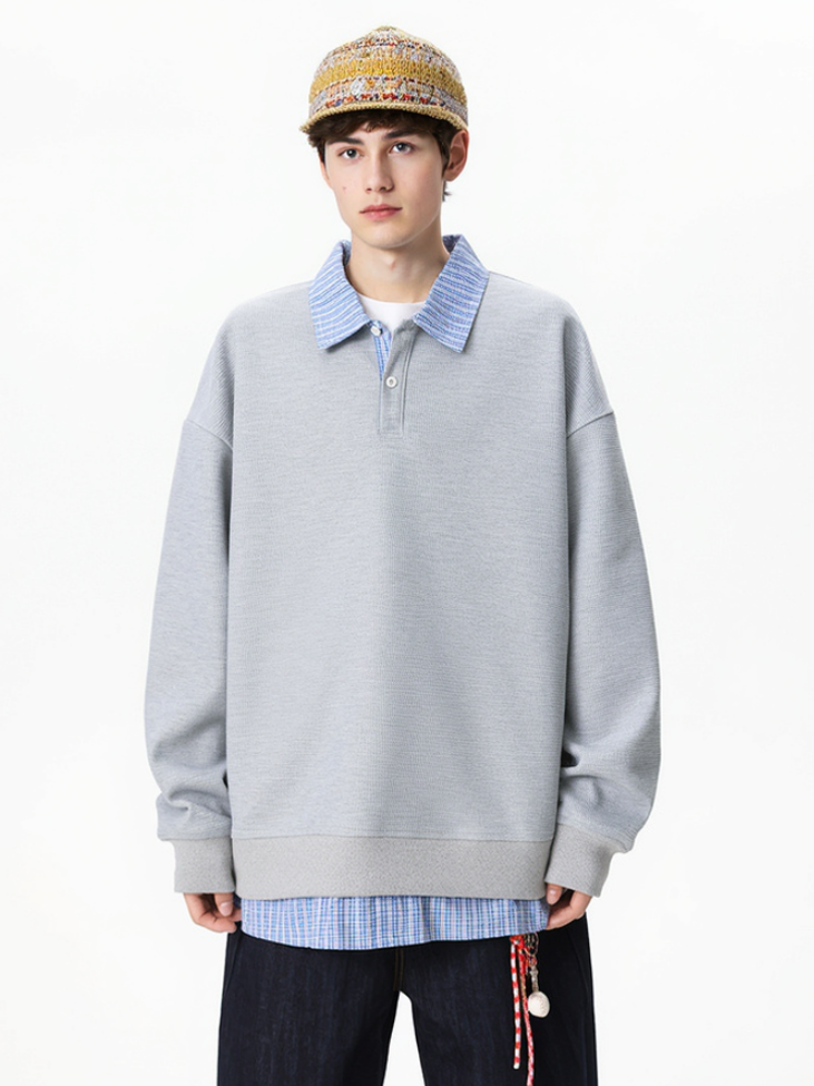 Retro Plaid Loose Fake Two Pieces Polo