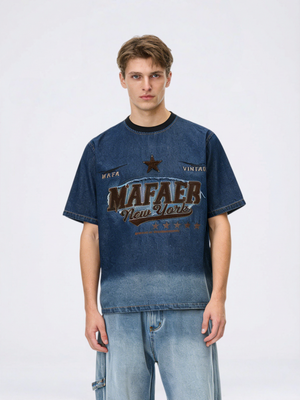 Star Embroidery Gradient Denim T-shirts