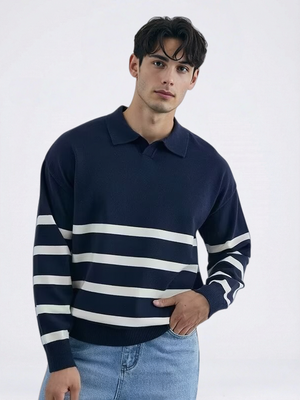 V-neck Stripes Knitting POLO Shirt