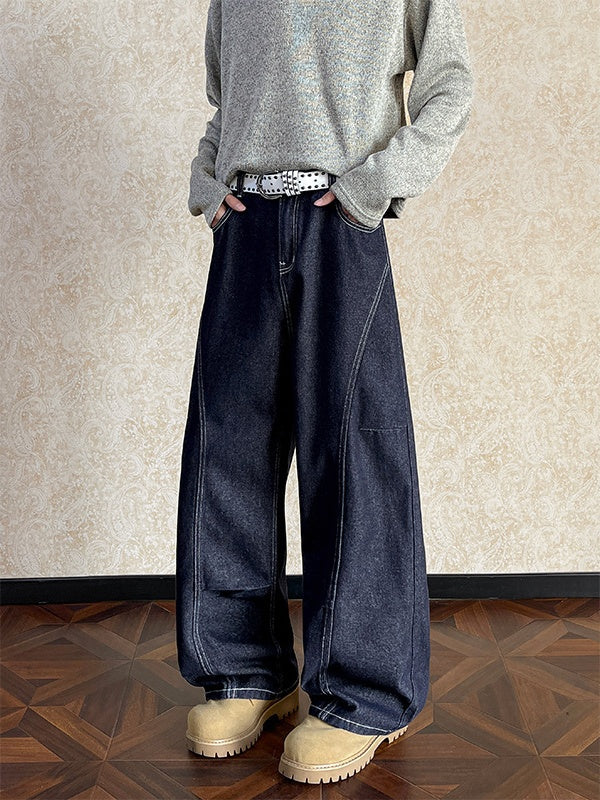 Blue Design Straight Loose Jeans