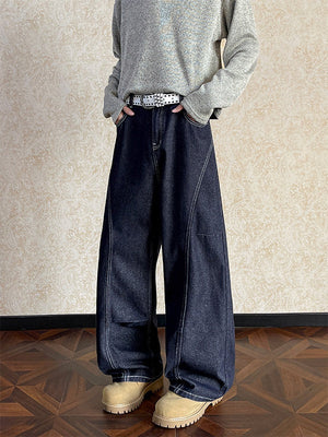 Blue Design Straight Loose Jeans