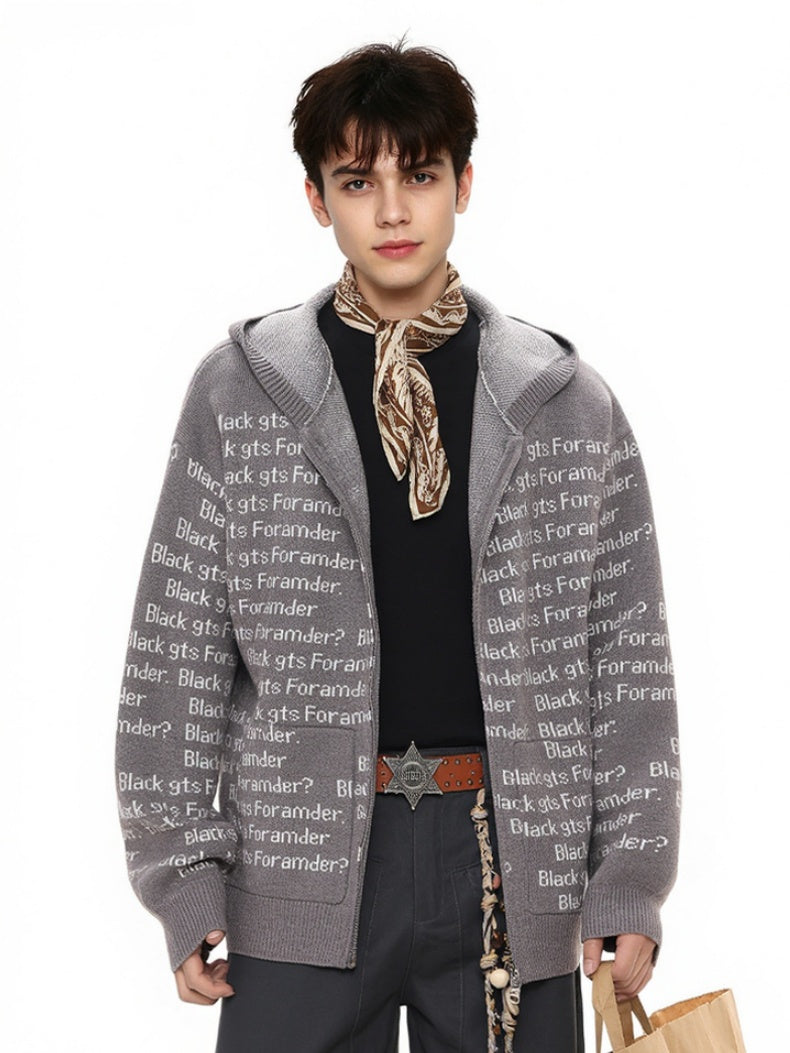 Letter Print Hooded Cardigans