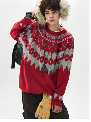 Fair Isle Red Christmas Jacquard Pattern Sweaters