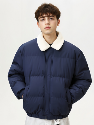 Comfortable And Casual Faux Lambswool Lapel Cotton Coat