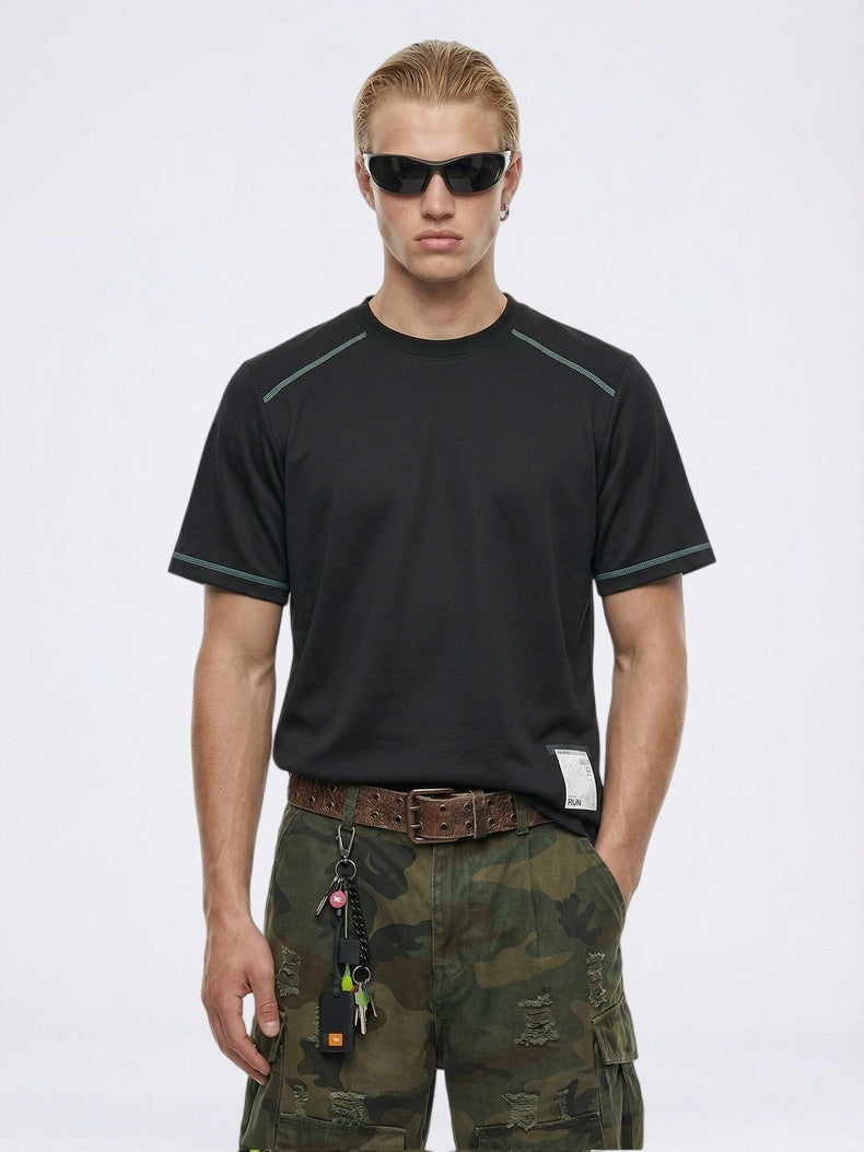 【EXPÉDITION NORMALE】T-shirt de sport à manches courtes, coupe ample et color-block