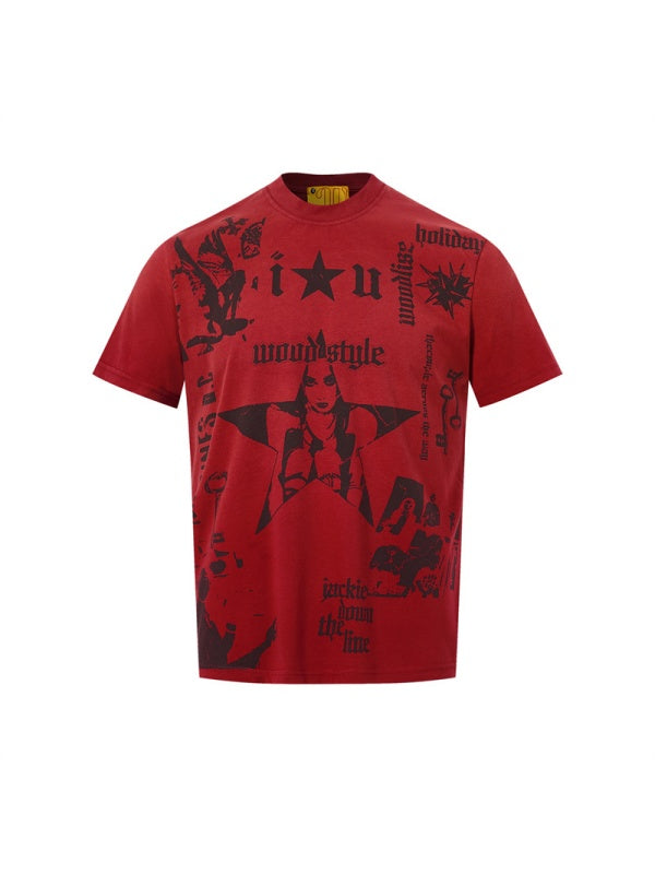 Punk Portrait Letter Graffiti Printed T-shirts