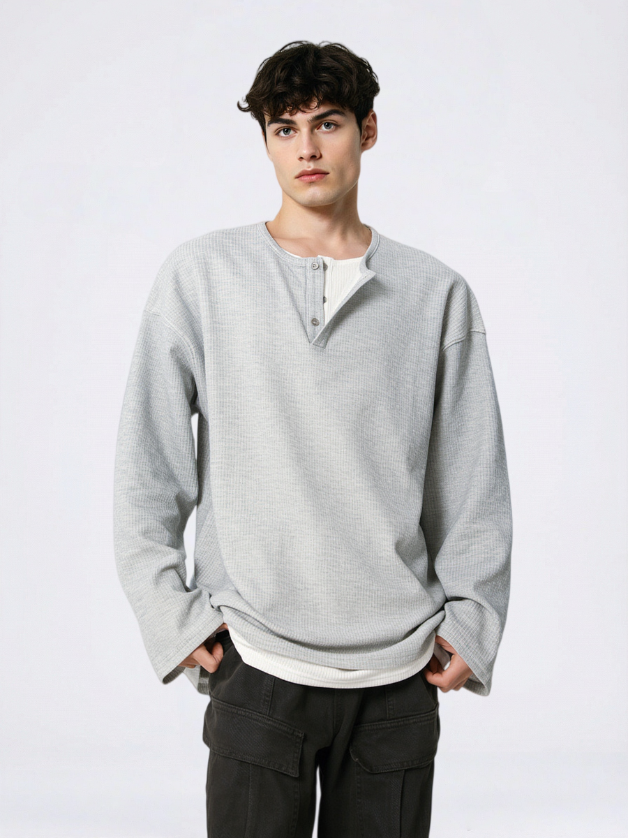 Layered-look Henry's Collar Corduroy T-shirts