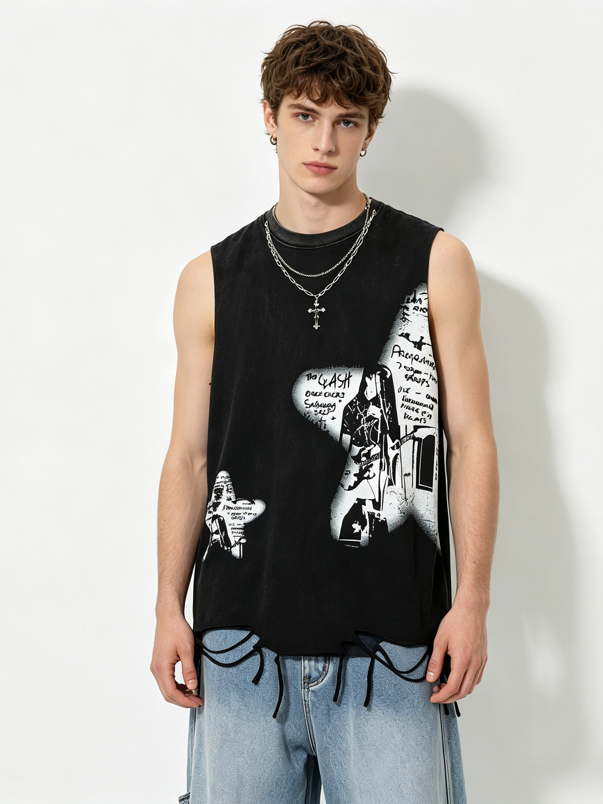 Letter Printed Loose-fit Ins Tank Tops