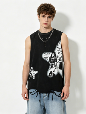 Letter Printed Loose-fit Ins Tank Tops