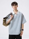 Layered-look Color-blocked Seagull Collar Polo Shirt