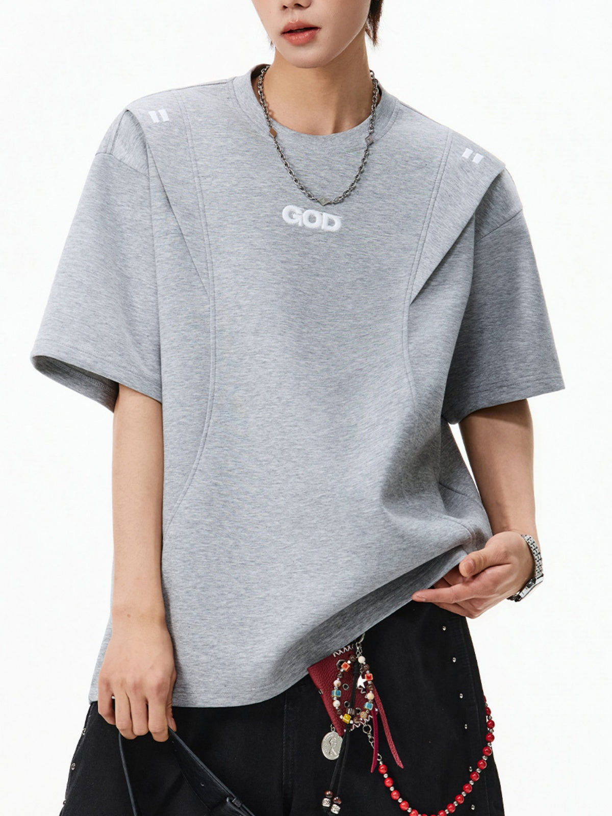 Color-blocked Stereo Embroidery Loose-fit T-shirts