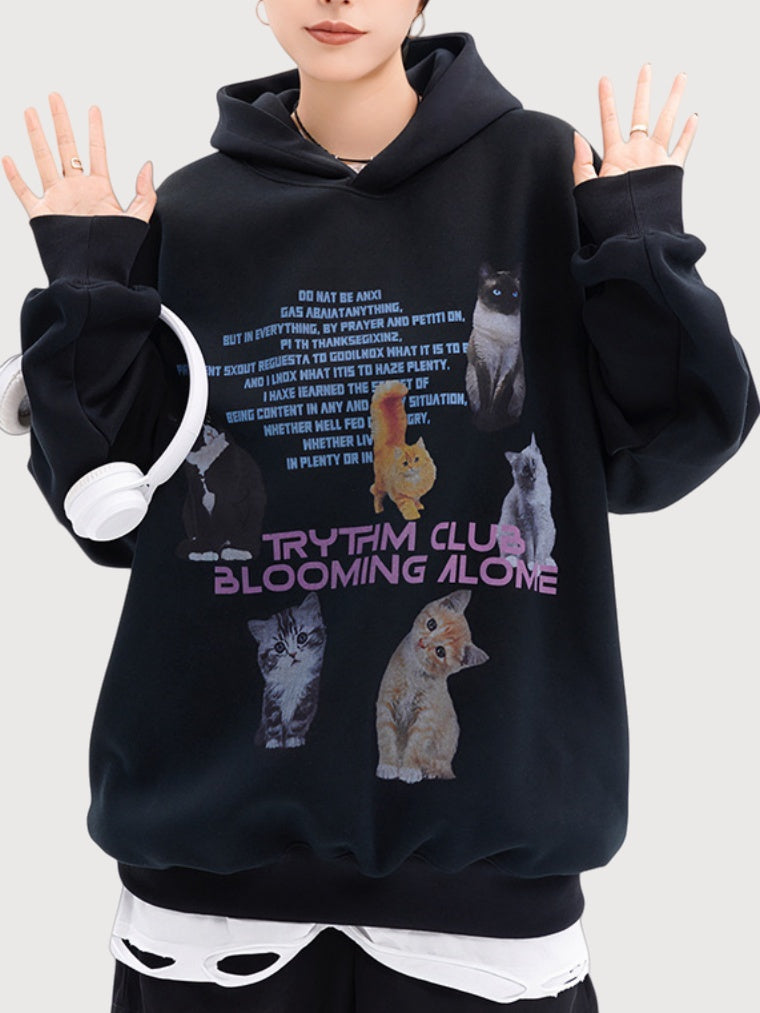 Retro Cat Printed Ins Hoodies