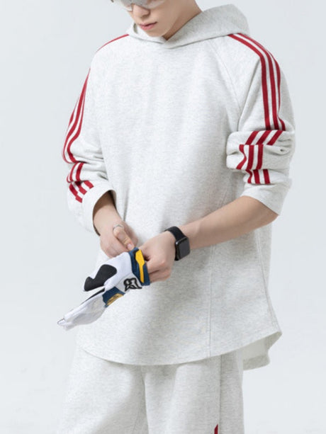 Color-blocked Stripes Straight-leg Trousers Hoodies Set