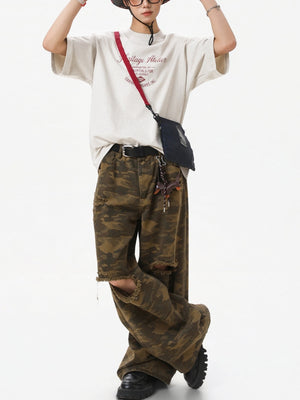Distressed Mottled Letter Printed T-shirts