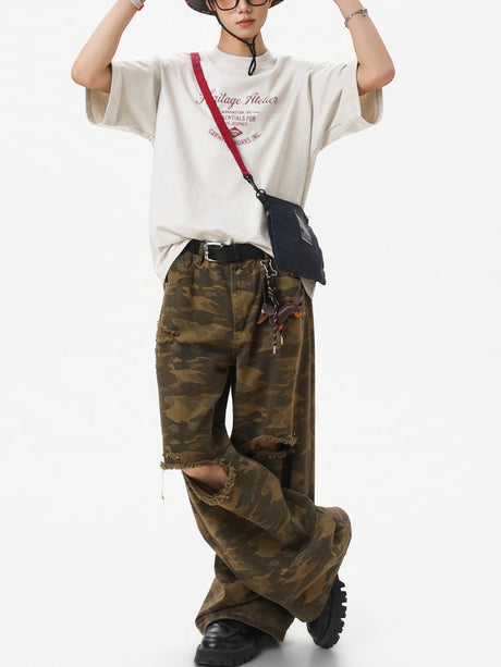 Distressed Mottled Letter Printed T-shirts