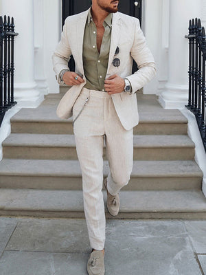 Flax Solid Color Suit Set 2-piece Sets
