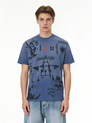 Punk Portrait Letter Graffiti Printed T-shirts