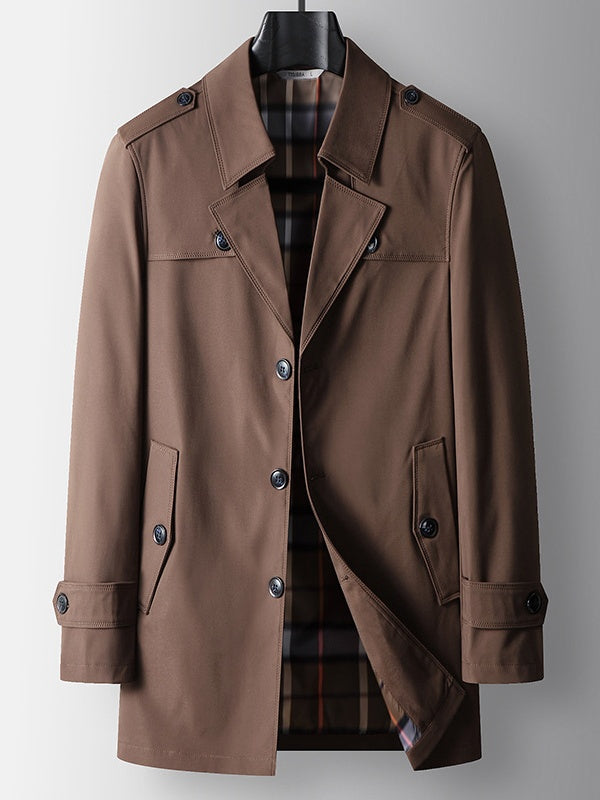 Business Mid-Length Notch-Lapel Single-Breasted Trench Coat