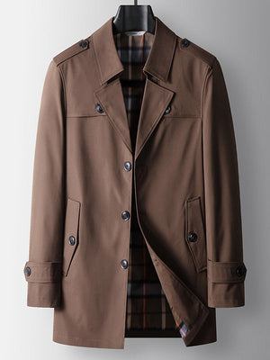 Business Mid-Length Notch-Lapel Single-Breasted Trench Coat