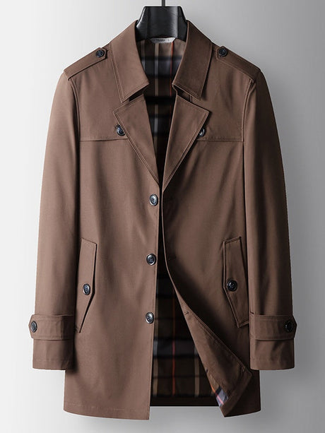 Business Mid-Length Notch-Lapel Single-Breasted Trench Coat