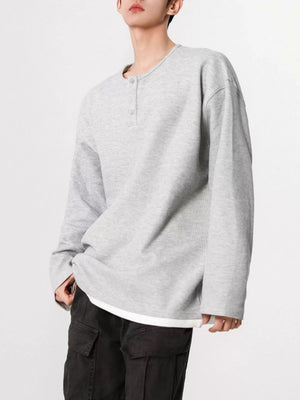 Layered-look Henry's Collar Corduroy T-shirts