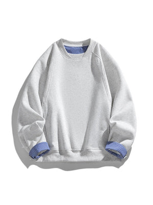 Sweat-shirt à carreaux, coupe carrée et col rond