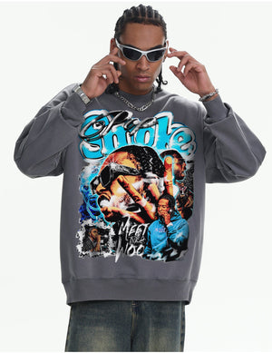 Retro Sports Printed Washing Old Crew Neck Sweatshirt