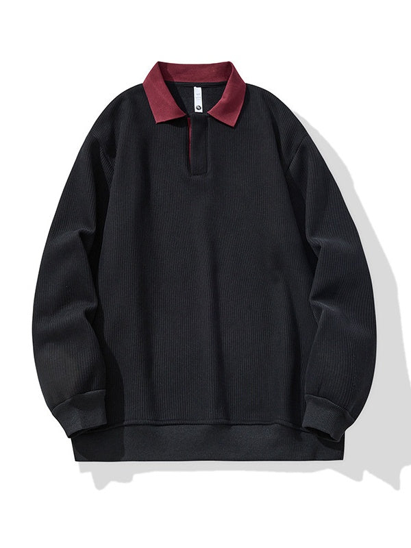 Contrasting Colors Lapel Stripes Sweatshirts