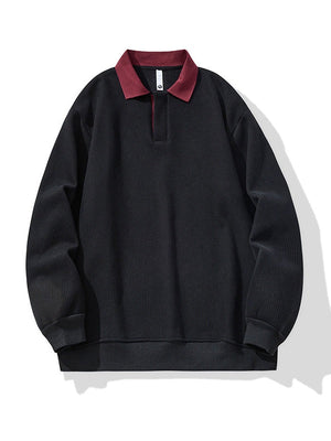 Contrasting Colors Lapel Stripes Sweatshirts