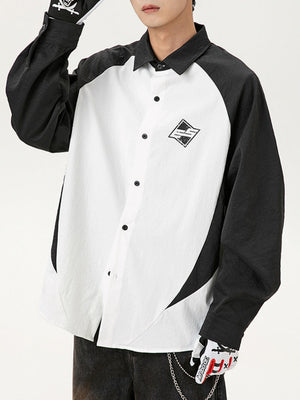 Simple Color-blocked Printed Patchwork Shirts