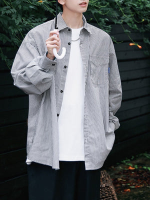 Vertical Stripe Color-blocked Shirts