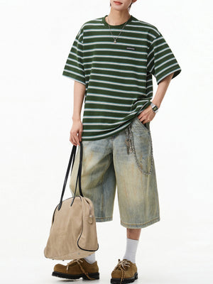 Color-blocked Stripes Loose-fit T-shirts